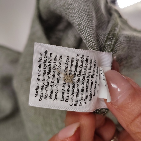 Time & Tru Linen Blend Green Dress Size Medium Quarter Button Drawstring Waist - Picture 8 of 9